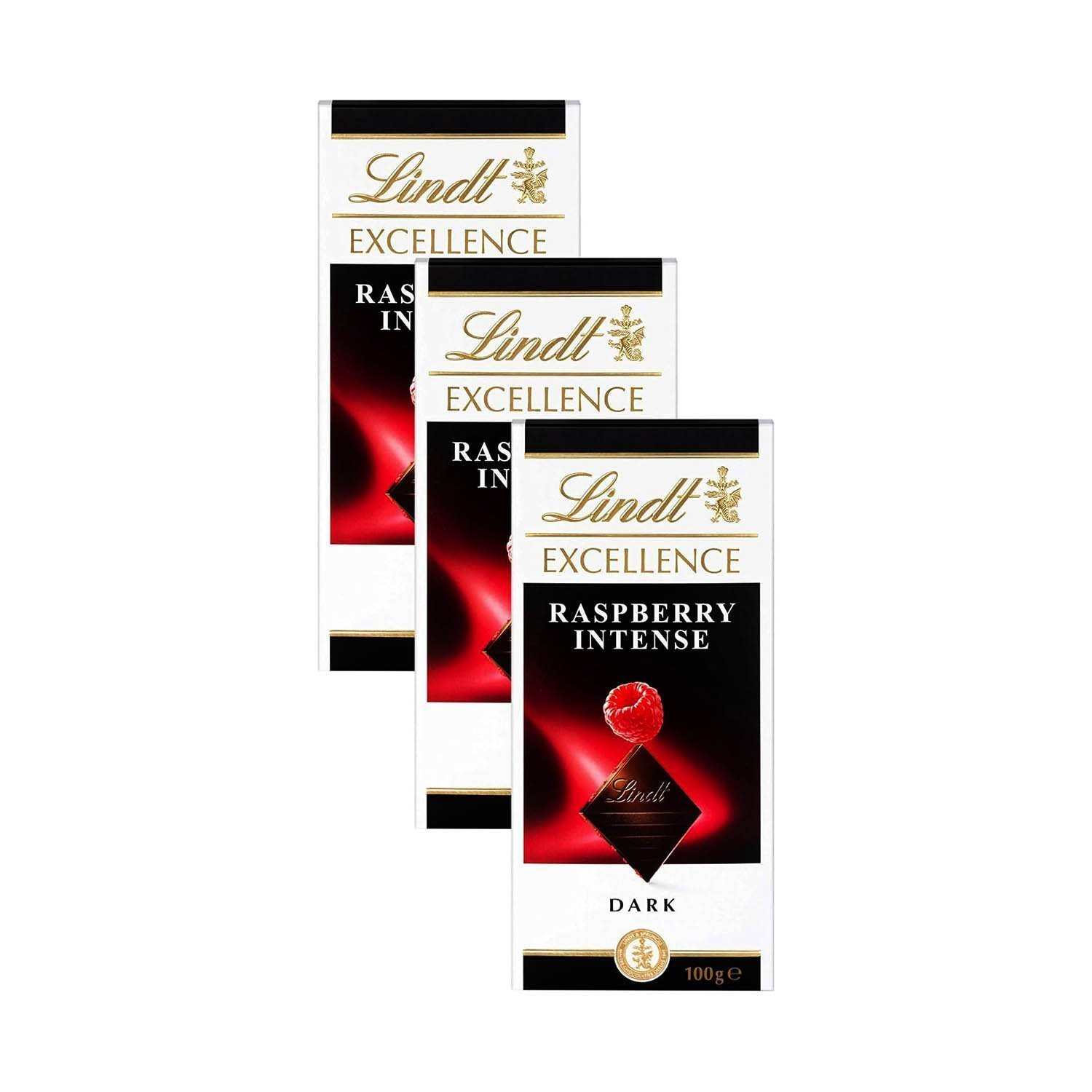 Lindt Excellence Dark Raspberry Chocolate Bar, 100g (Pack of 3)