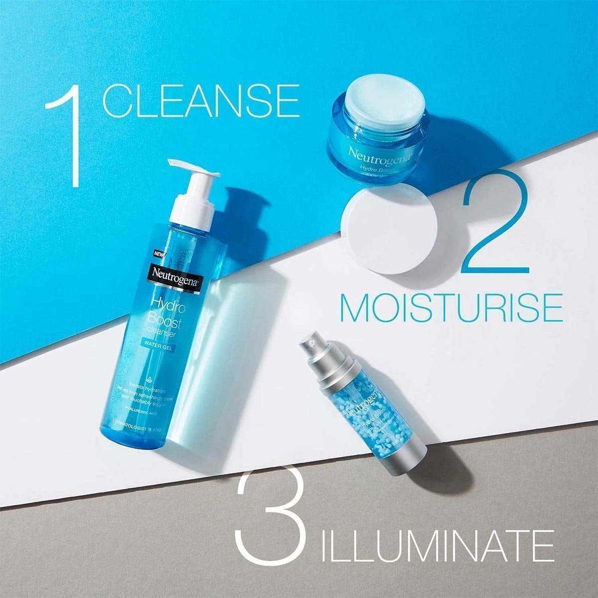 Neutrogena Hydro Boost Series, 3-Step Facial Regime, Hydration Starter Set And Skin Care Kit (Cleanser + Moisturiser + Booster), Saving Bundle - Image 2