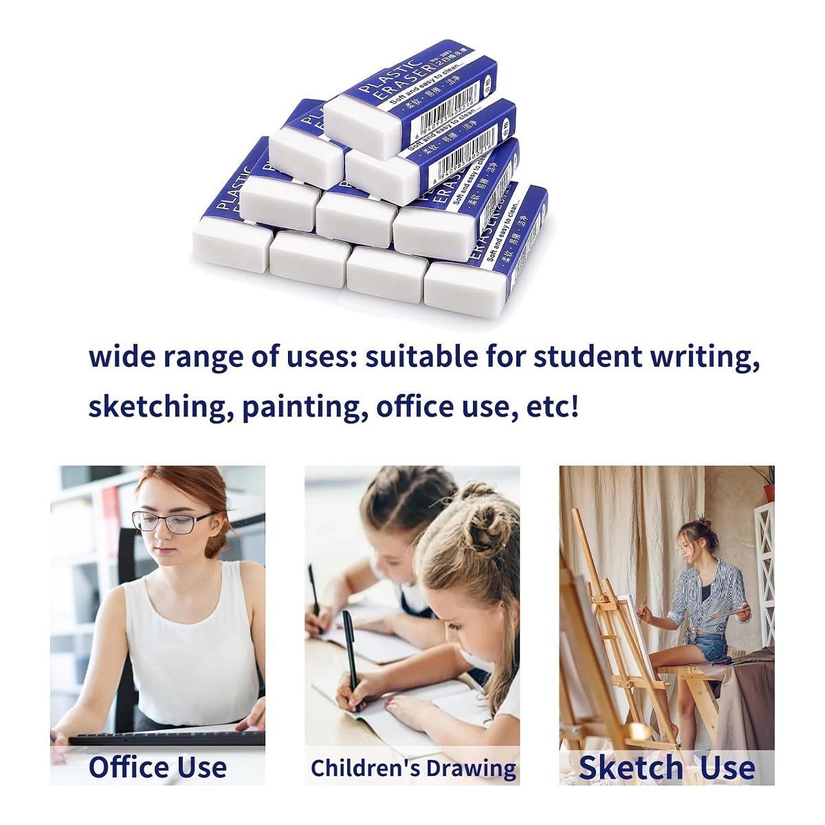 10 Pcs Eraser-White Erasers Multipack Rubbers Erasers for Kids on School, Office, Latex Free Plastic Rubber - Image 4