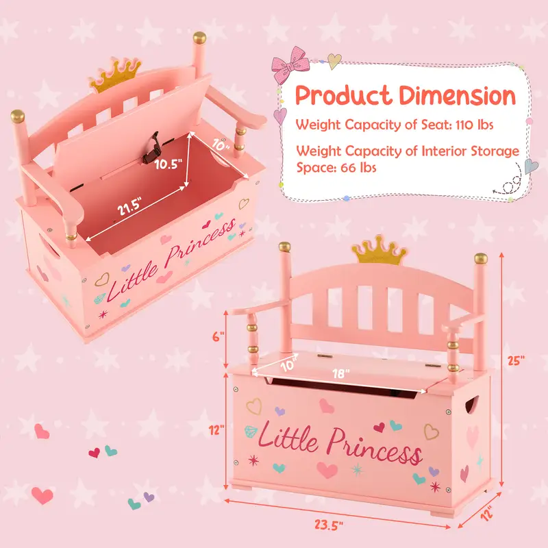 GIANTEX Kids Toy Storage Organizer, 2-in-1 Toy Storage Chest & Bench, w/ Safety Hinge & High Backrest - Image 2