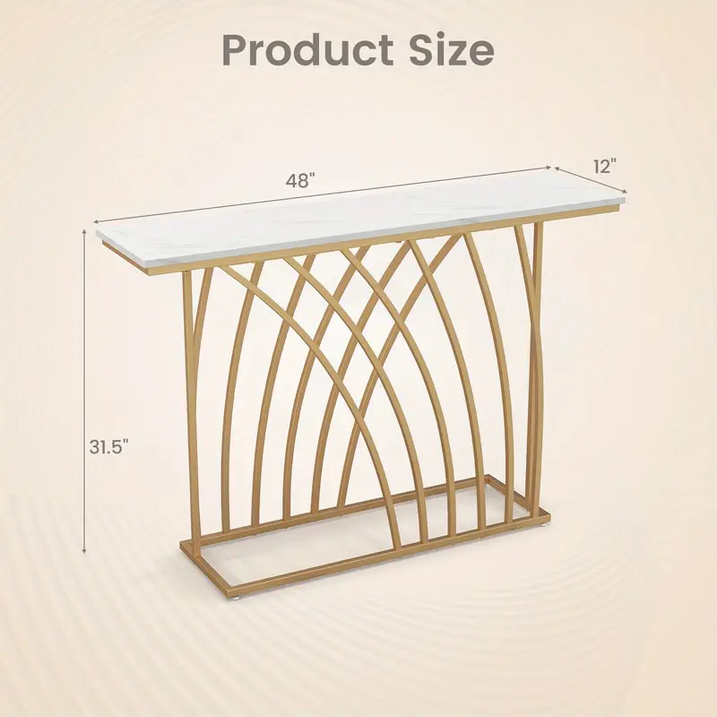 TANGKULA 48"/120cm Gold Console Table, Modern Entryway Table with White Faux Marble Tabletop - Image 2