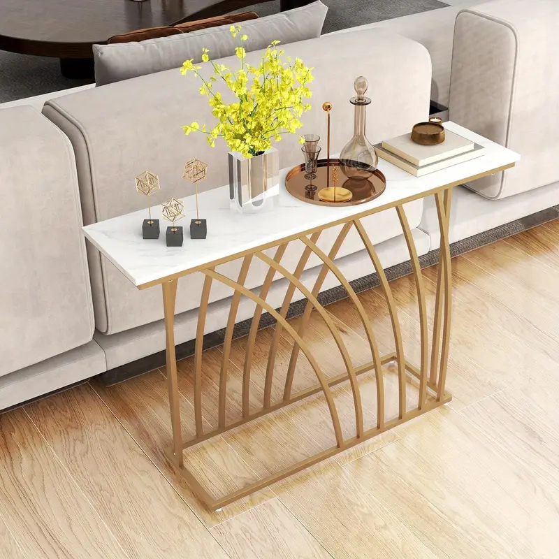TANGKULA 48"/120cm Gold Console Table, Modern Entryway Table with White Faux Marble Tabletop - Image 3
