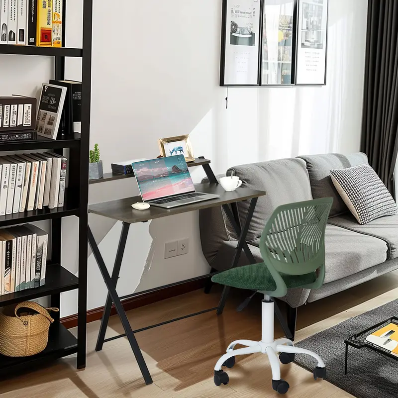 Functional 2-Tier Folding Desk with Sturdy Metal Frame, Space-Saving Assembly Foldable Writing Table - Image 4