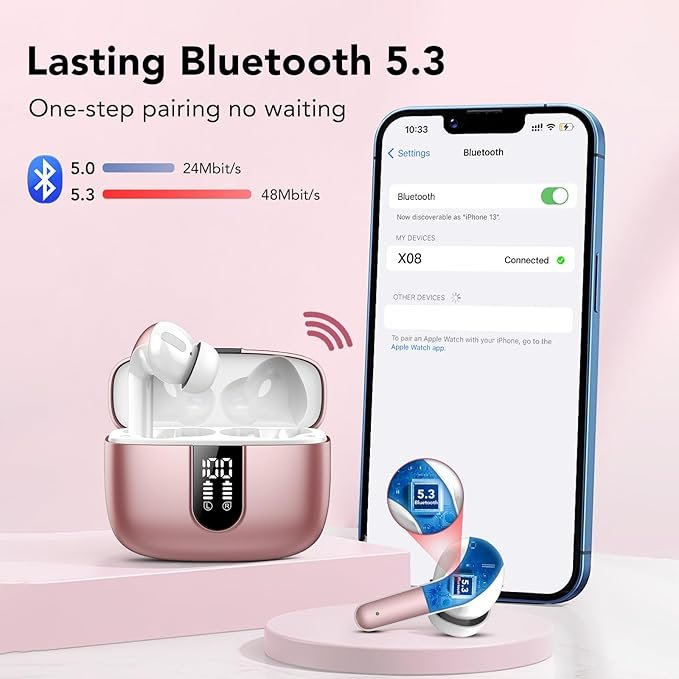 IKT Ear Buds Wireless Earbuds, 50Hrs Playtime Bluetooth Earphones, Bluetooth Headphones 5.3 - Image 2