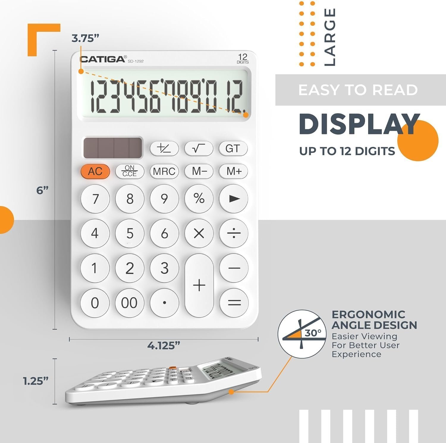 CATIGA 12 Digit Desktop Calculator with Large LCD Display, 4 Funtions Calculator - SD-1292 - Image 7