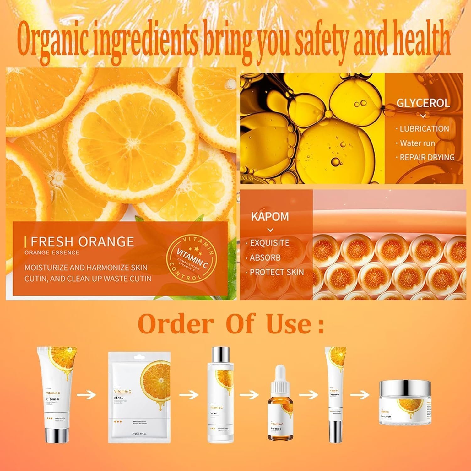 Vitamin C Serum for Face Skincare Set - Vitamin C Serum for Anti Oxidantion Hydrating Serum For Dull, Tired Skin -Mask 2pcs(7PCS) - Image 5