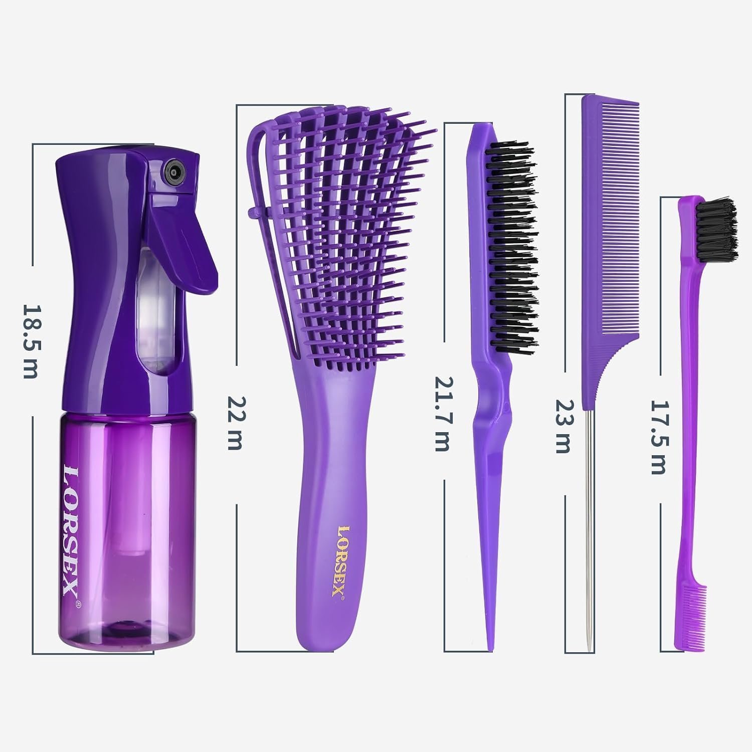 LORSEX Hair Brush with Hair Spray Bottle, Detangling Brush, Teasing Comb Edge Hair Brush (Purple) - Image 2