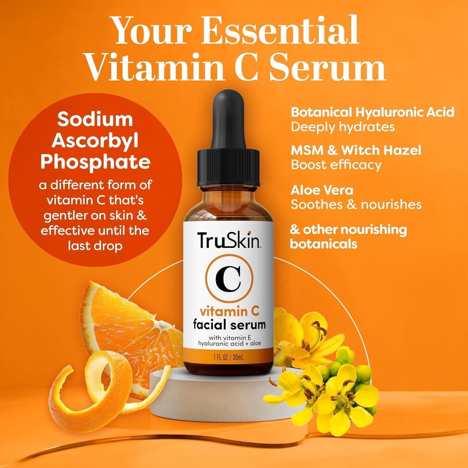 TruSkin Vitamin C Serum for Face – Anti Aging Face Serum with Vitamin C, Hyaluronic Acid, Vitamin E – Brightening Serum for Dark Spots, Even Skin Tone, Eye Area, Fine Lines & Wrinkles, 1 Fl Oz 30ml - Image 3